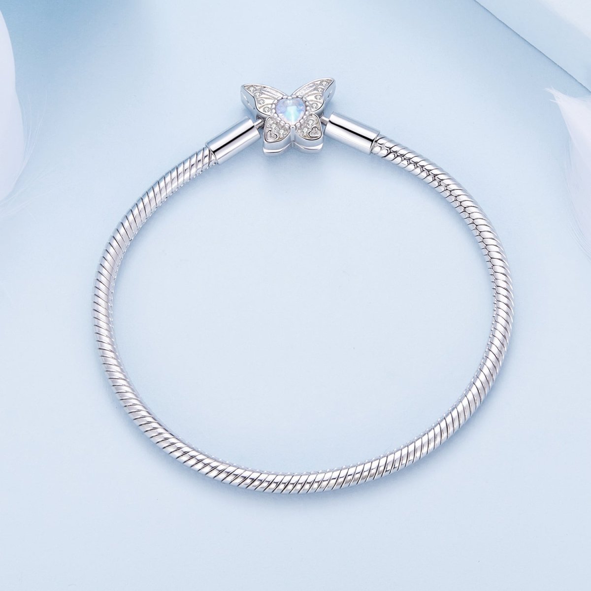 Blue Heart Butterfly Clasp Charm Bracelet
