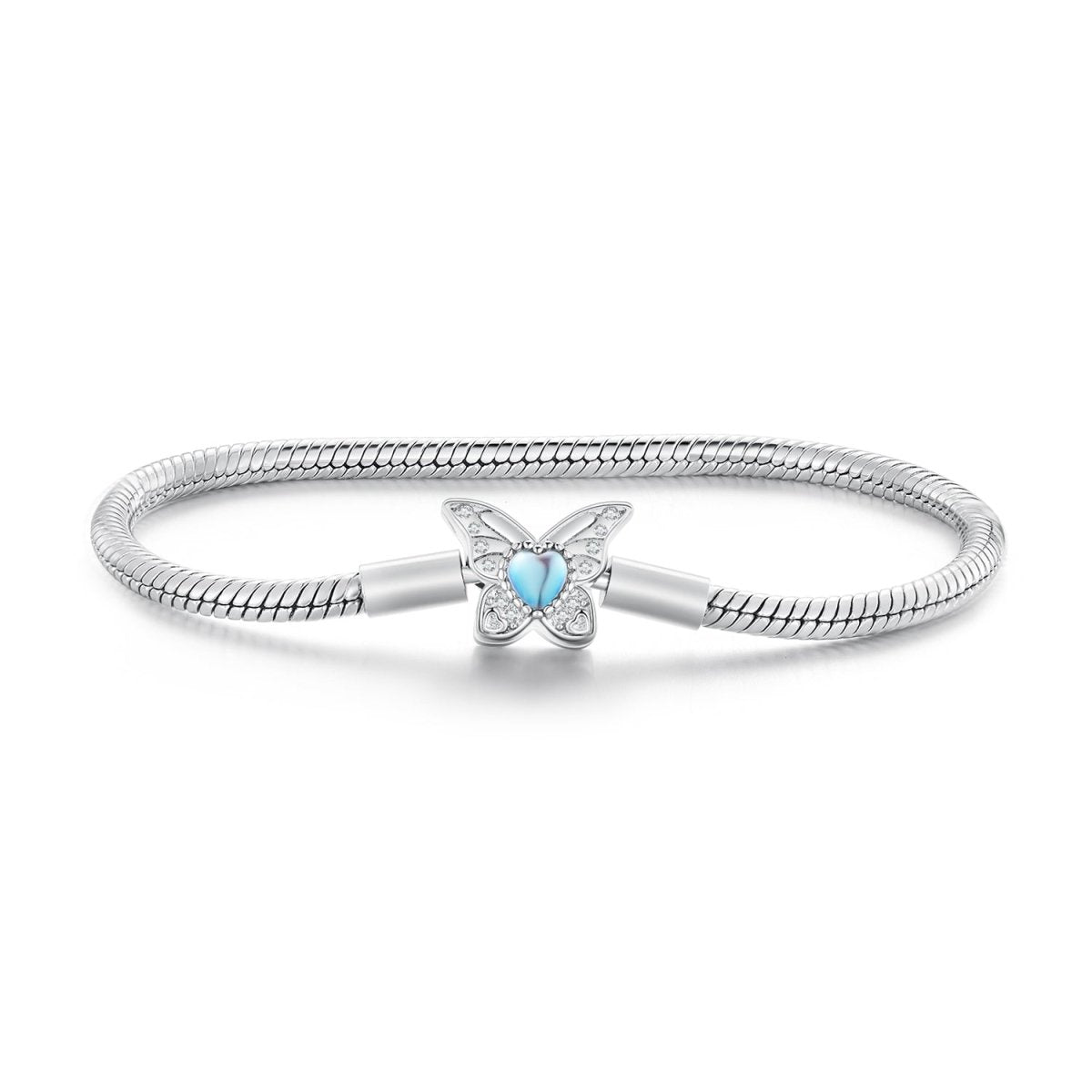 Blue Heart Butterfly Clasp Charm Bracelet