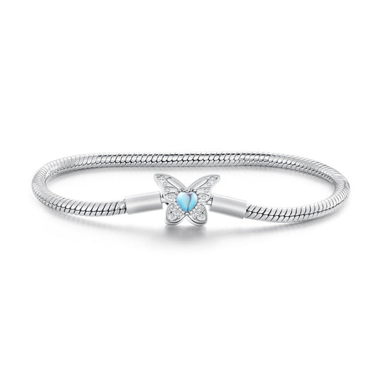 Blue Heart Butterfly Clasp Charm Bracelet
