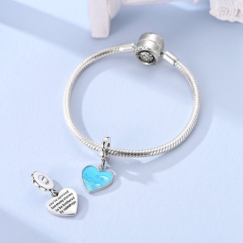 Blue Ocean Heart Storms & Raindrops Dangle Charm