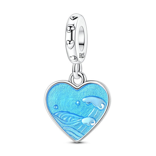 Blue Ocean Heart Storms & Raindrops Dangle Charm
