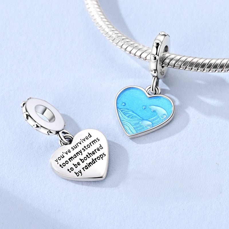 Blue Ocean Heart Storms & Raindrops Dangle Charm