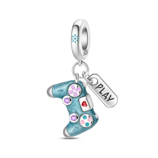 Blue “Play” Game Controller Dangle Charm
