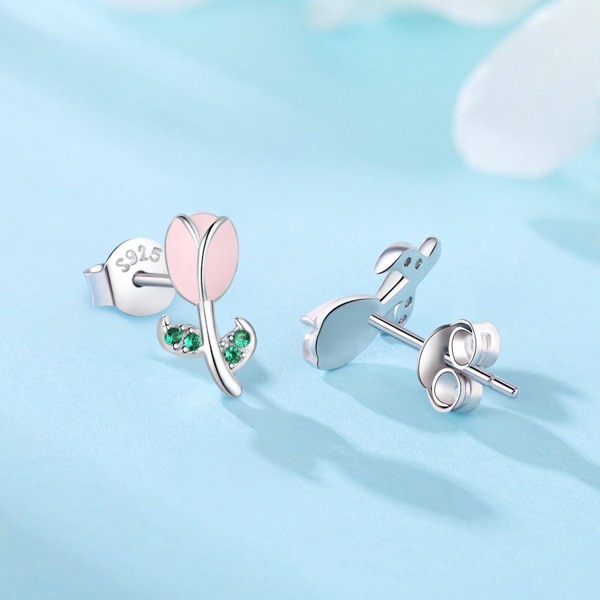 Blushing Rosebud Sterling Studs