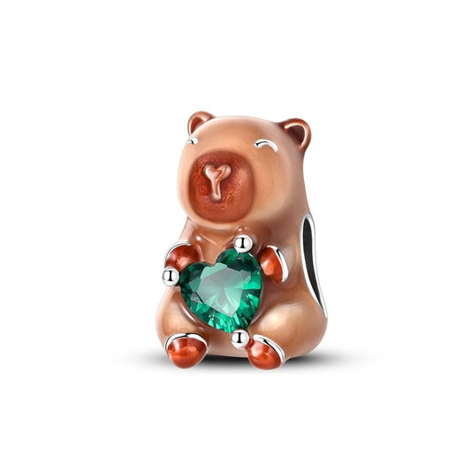 Capybara with Green Heart Gem Charm