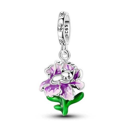 Cat in Violet Bloom Dangle Charm
