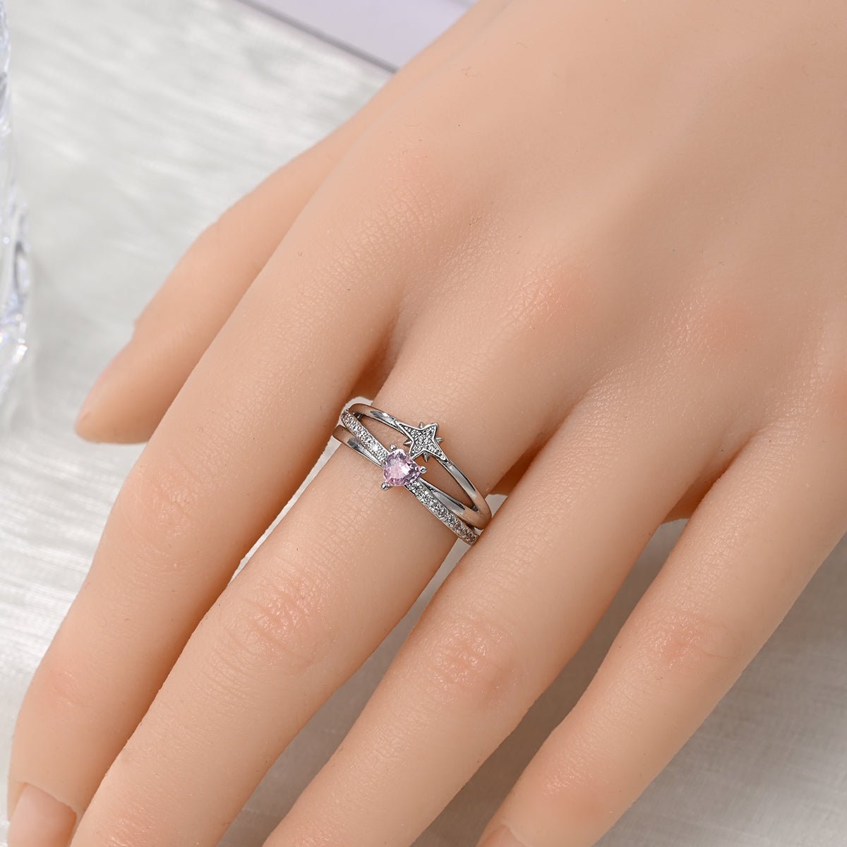 Celestial Pink Heart Gemstone Ring