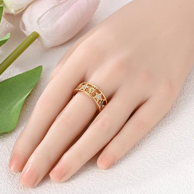 Celestial Sun, Moon & Star Gold Ring
