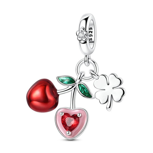 Cherry with Four-Leaf Clover Dangle Charm