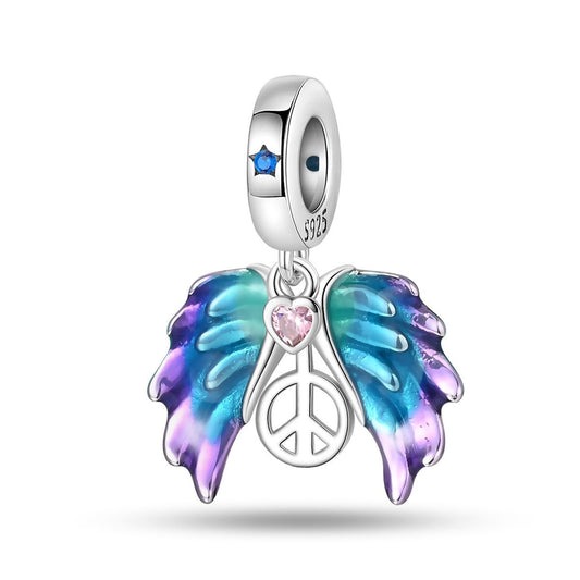 Colorful Angel Wings & Peace Sign Dangle Charm