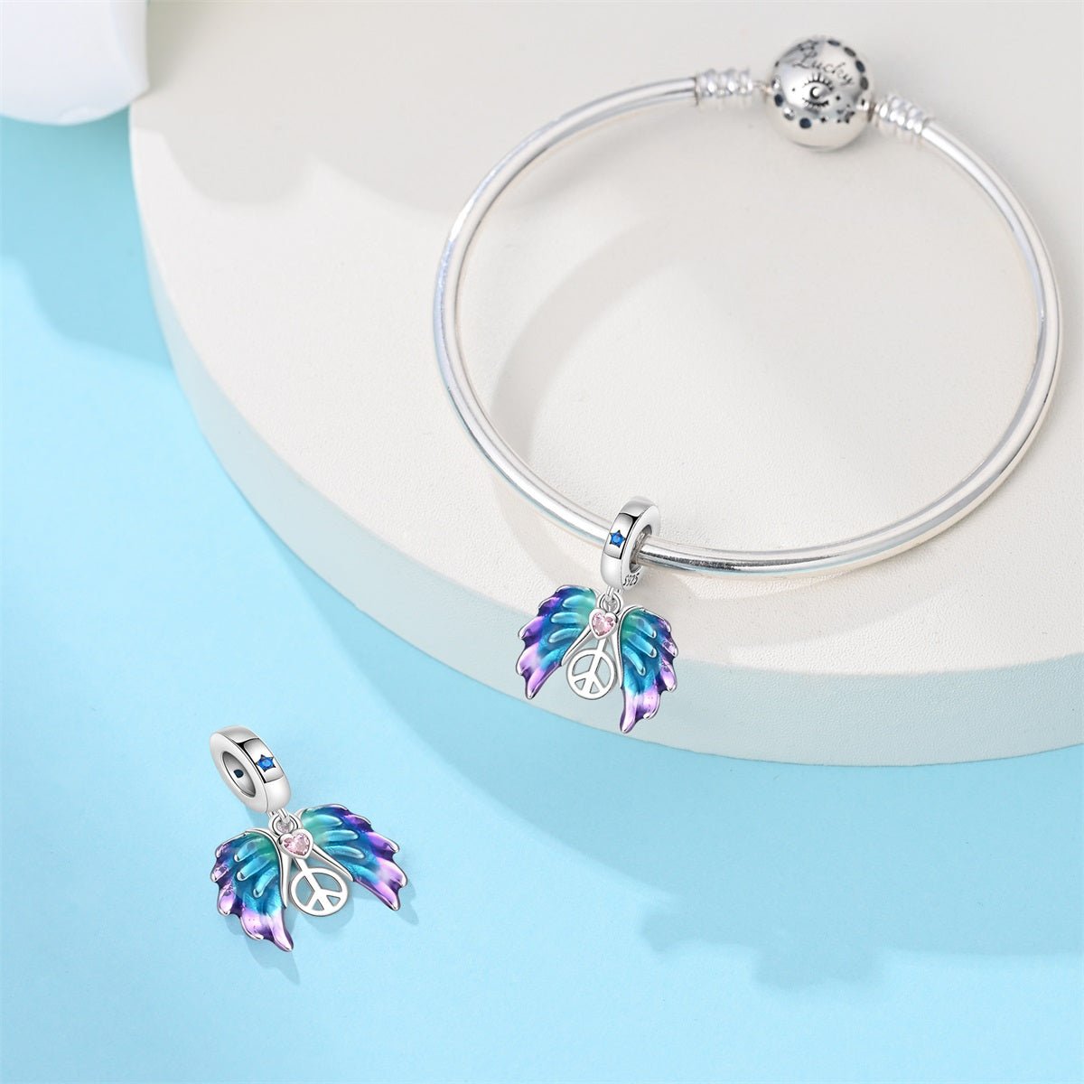 Colorful Angel Wings & Peace Sign Dangle Charm