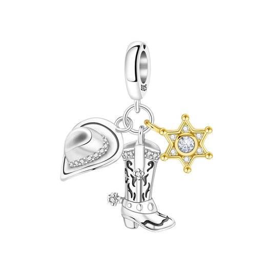 Cowboy Hat, Boot & Sheriff Star Dangle Charm