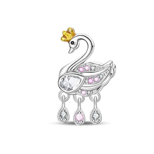 Crowned Swan with Pink Gem Dangle Charm