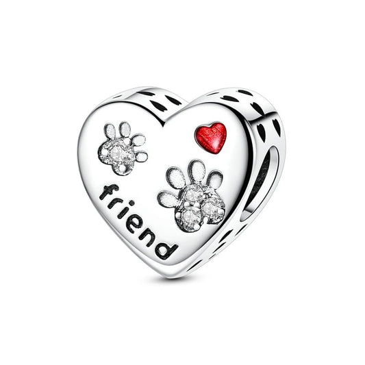 Crystal Paw Print “Friend” Heart Charm