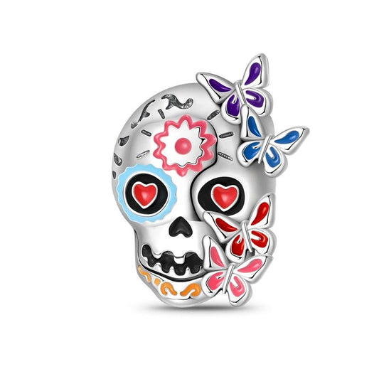 Day of the Dead Sugar Skull with Butterflies Charm