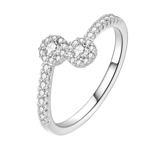 Double Cluster Crystal Band Ring