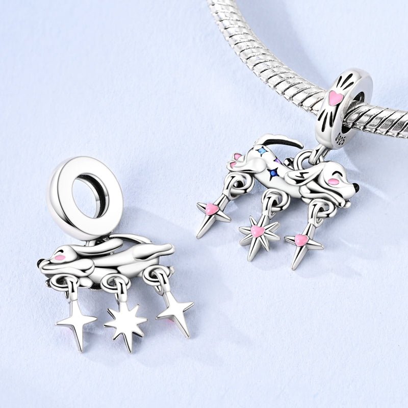 Dreaming Dog with Dangling Stars Dangle Charm