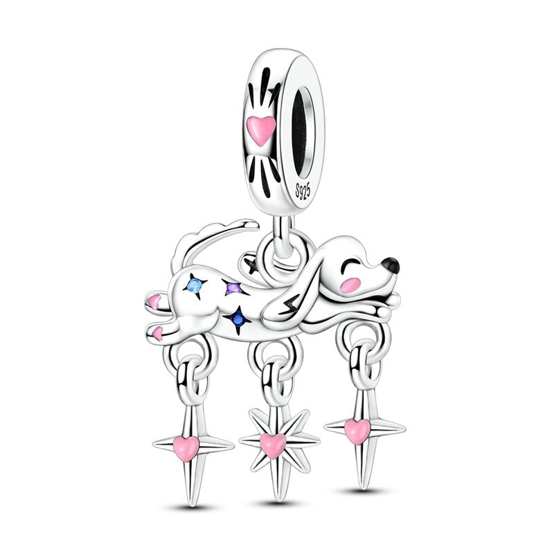 Dreaming Dog with Dangling Stars Dangle Charm