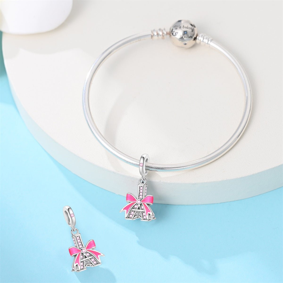 Eiffel Tower with Pink Bow Dangle Charm