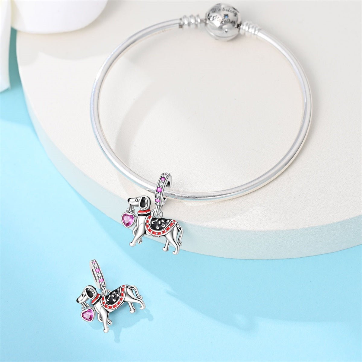 Elegant Hound Dog with Heart Dangle Charm