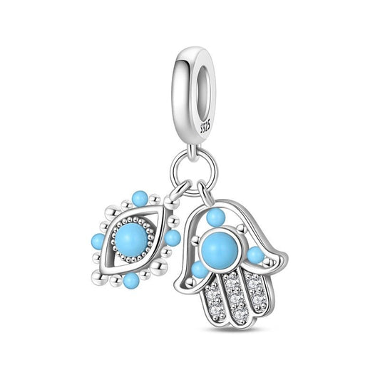 Evil Eye & Hamsa Hand Double Dangle Charm