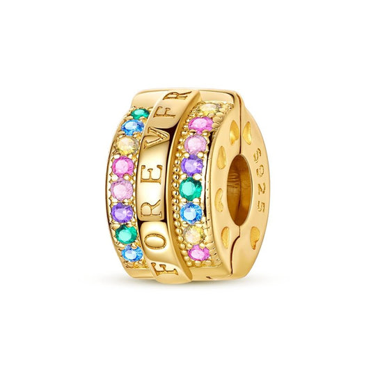 Forever Rainbow Pavé Gold Clip Charm