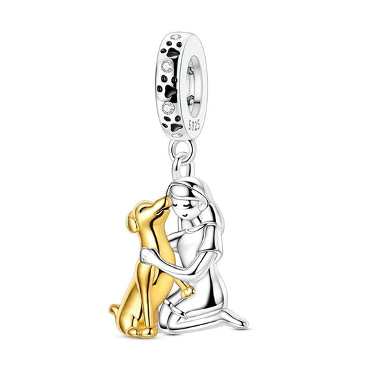 Girl Hugging Dog Dangle Charm