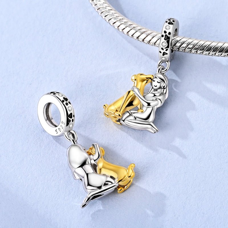 Girl Hugging Dog Dangle Charm