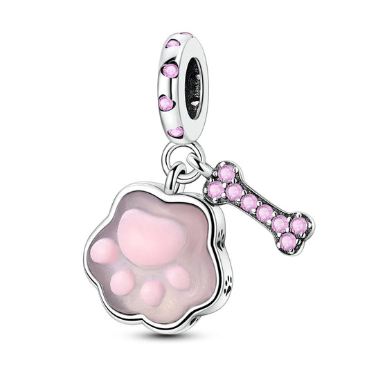 Glow in the Dark Luminous Pink Paw & Bone Dangle Charm