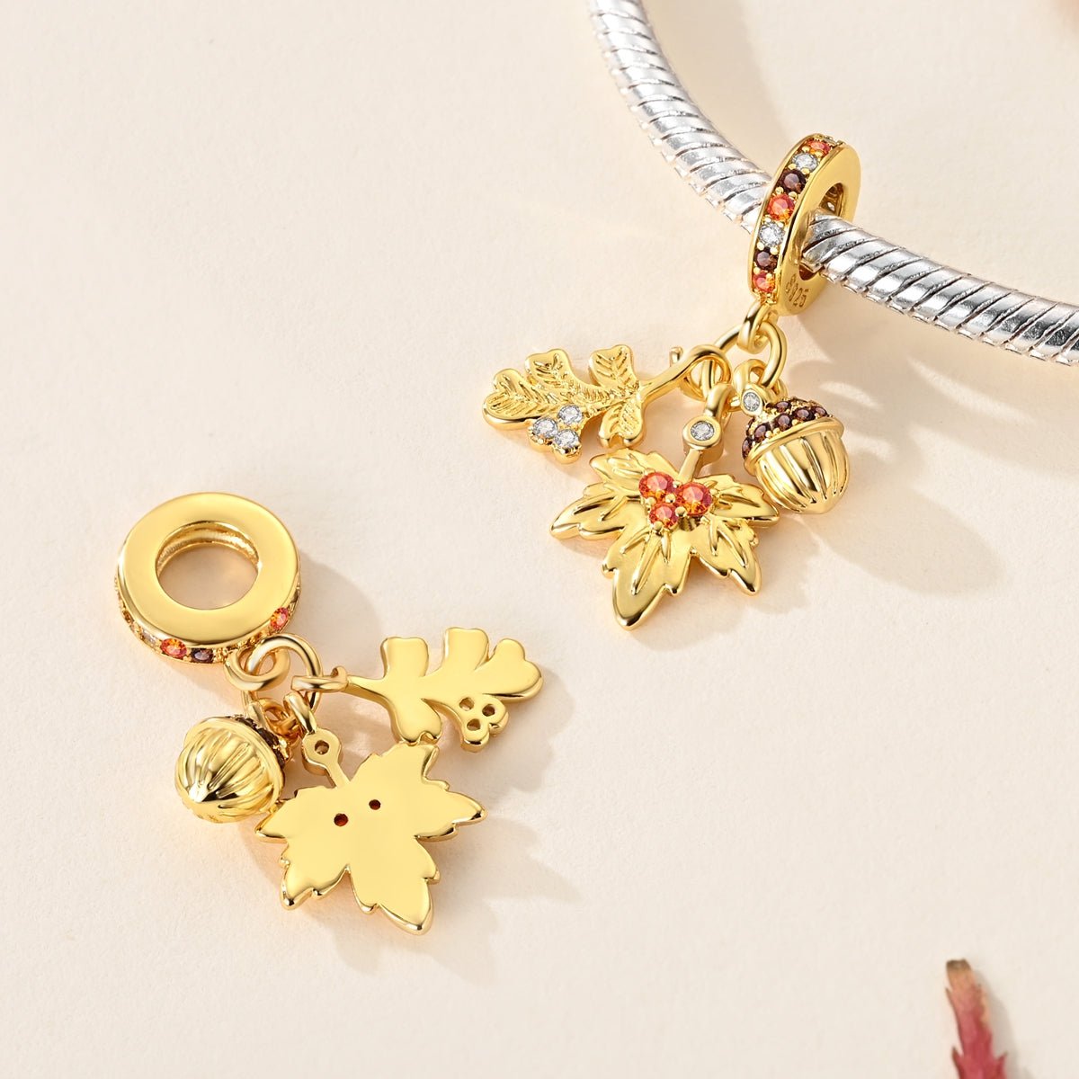 Gold Autumn Leaves & Acorn Dangle Charm