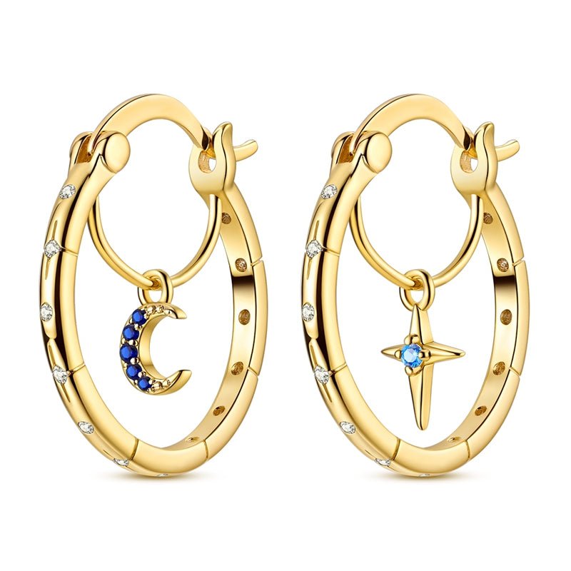 Gold Celestial Moon & Star Hoop Earrings