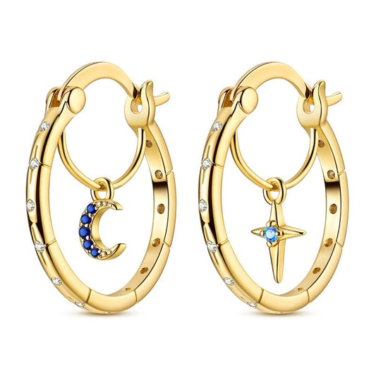 Gold Celestial Moon & Star Hoop Earrings