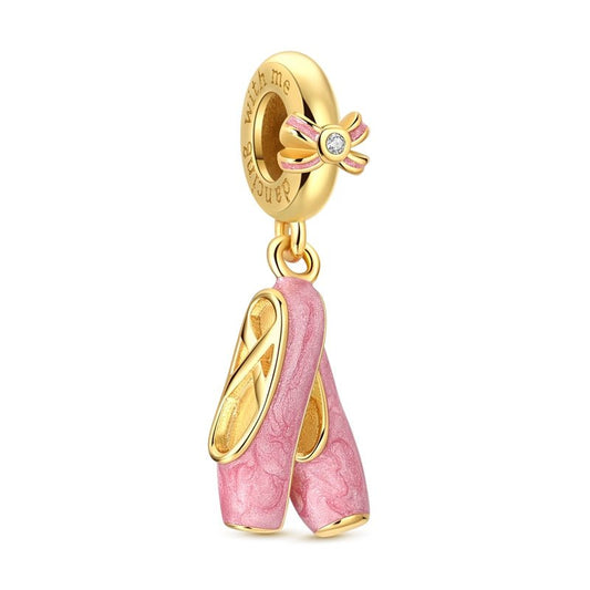 Gold Pink Ballet Shoes Dangle Charm