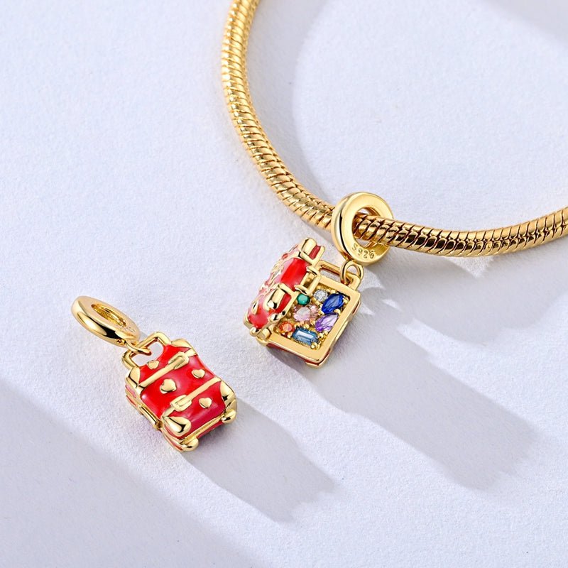 Gold Red Suitcase Travel Charm