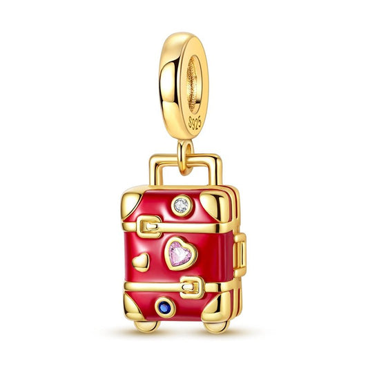 Gold Red Suitcase Travel Charm
