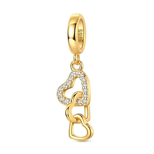 Gold Triple Linked Hearts Dangle Charm