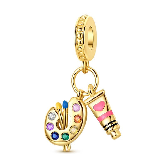 Golden Artist Palette & Paint Tube Dangle Charm