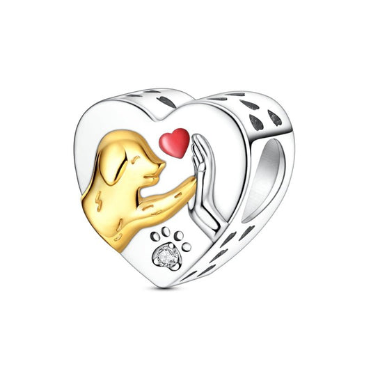 Golden Dog with Heart High-Five Charm