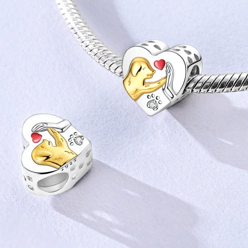 Golden Dog with Heart High-Five Charm