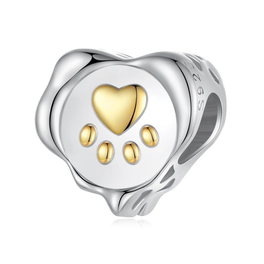 Golden Paw Print Heart Charm