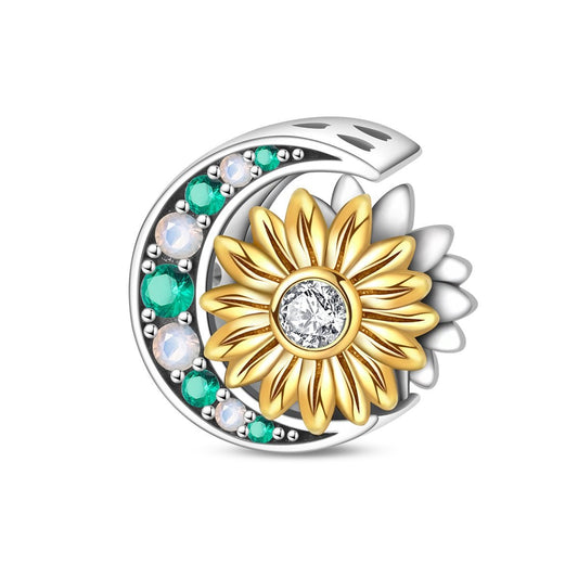 Golden Sunflower & Crescent Moon Charm