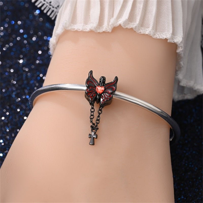 Gothic Skull Butterfly with Cross Chains Charm