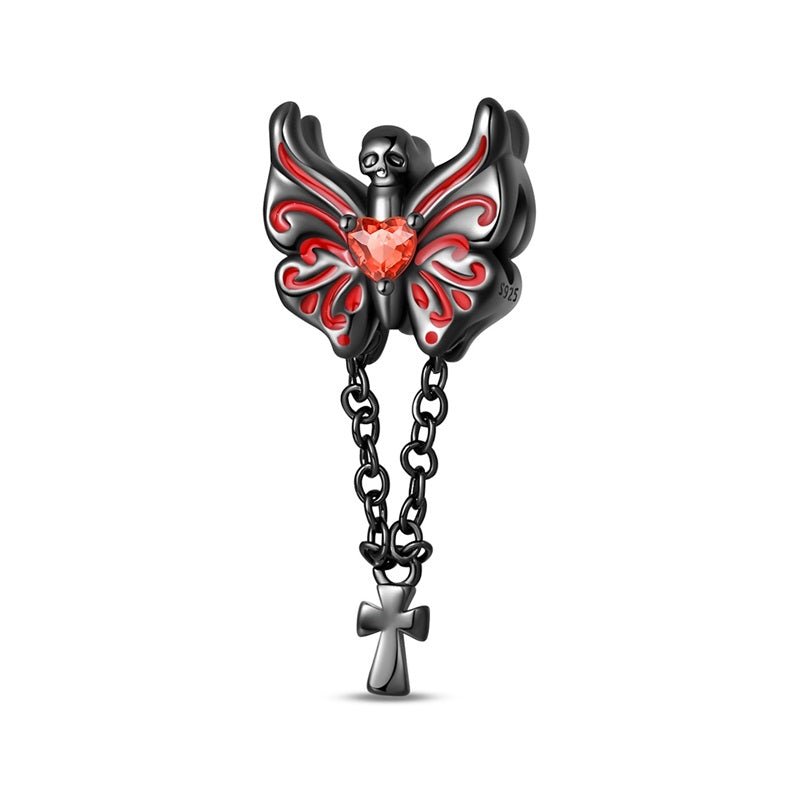 Gothic Skull Butterfly with Cross Chains Charm