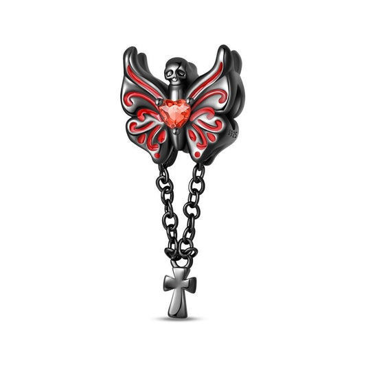Gothic Skull Butterfly with Cross Chains Charm