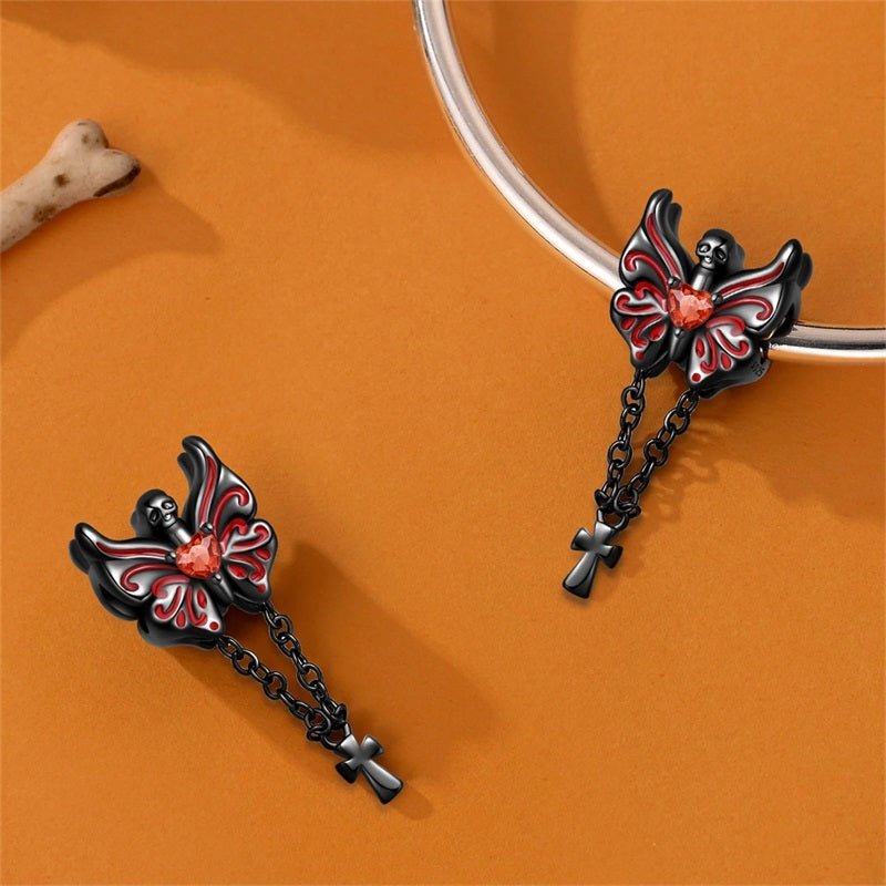 Gothic Skull Butterfly with Cross Chains Charm