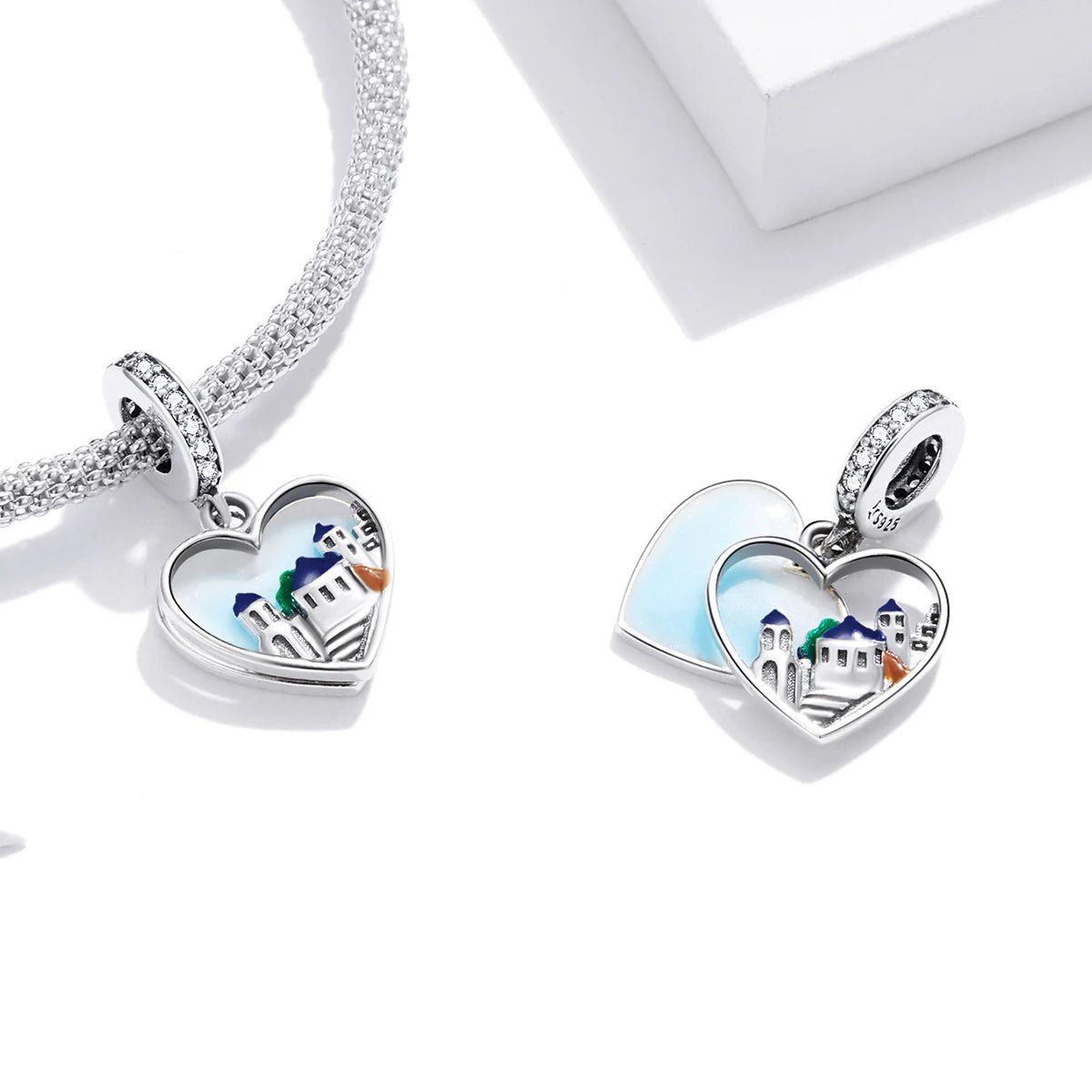 Greece Santorini Heart Dangle Charm