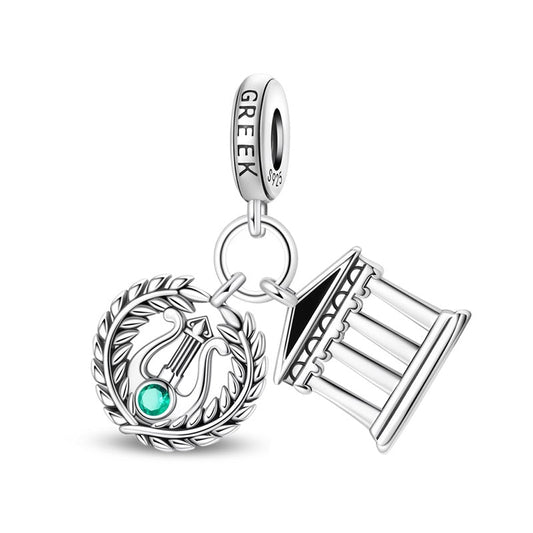 Greece Temple & Laurel Wreath Dangle Charm