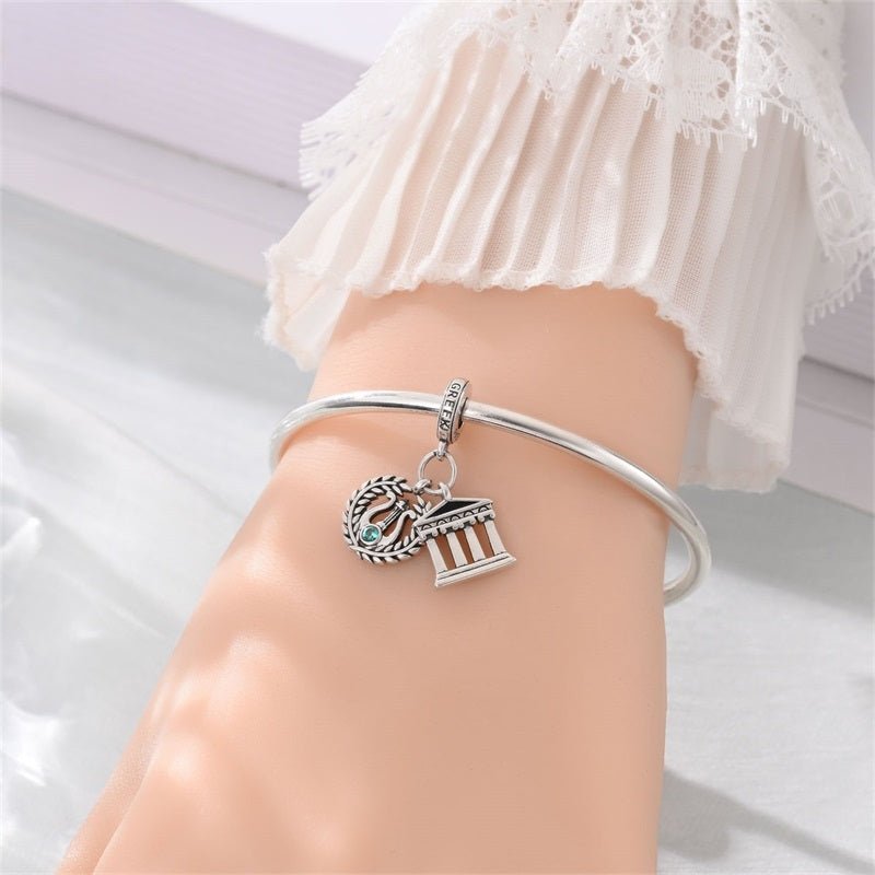 Greece Temple & Laurel Wreath Dangle Charm