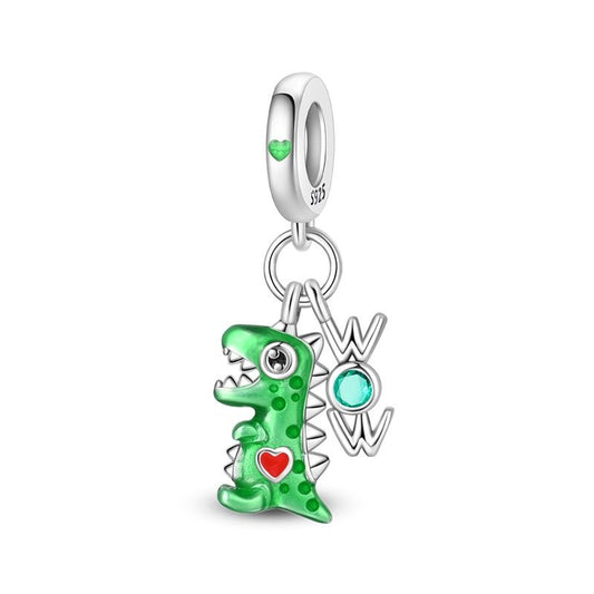 Green Dinosaur with WOW Letters Dangle Charm