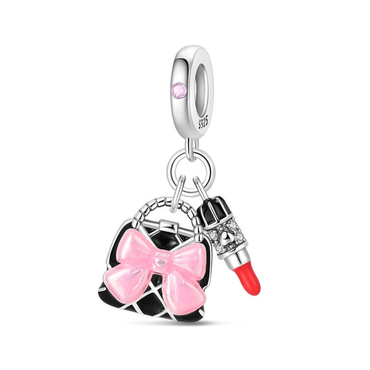 Handbag with Pink Bow & Lipstick Dangle Charm